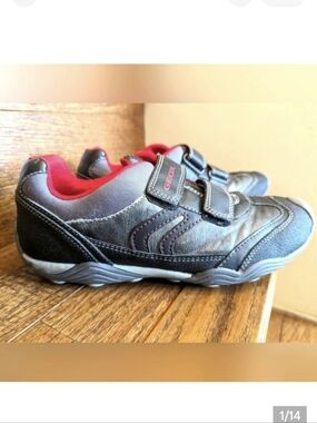 GEOX respira Velcro leather runners gray & red  US size 7 EU 41